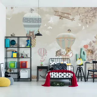 Muralo Fototapete Vlies Tiere, Ballons, XXL, Abstrakt Luxus - 416x290 cm | Naturnahe Tapete, lebendige Farben - ideal für Kinderzimmer, Spielzimmer und Kinderstube, Tägliche Entdeckerabenteuer