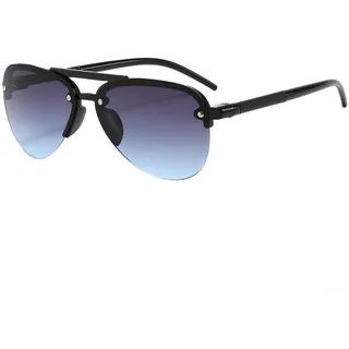 Leichte für aviator Sonnenbrille für Herren, Halbrahmen mit UV-Schutz Kat.2, für robuste PC Gläser für Motorrad und Alltag, Moderner Look Schwarz Halblose Pilotenbrille(E)