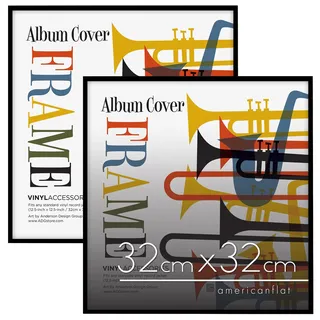 Americanflat Bilderrahmen 32x32 cm 2er Set - Schallplatten-Rahmen - Schwarz | Aluminium-Rahmen mit Plexi-Scheibe für Vinyl, zur Wandmontage, für LP- und Albumcover, mit Aufhängung