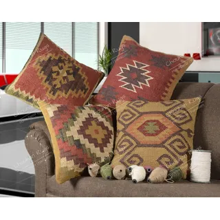 Chouhan Rugs 4 Stück handgewebte Jute-Kelim-Kissenbezüge, indische Vintage-Kissen, 45,7 x 45,7 cm, Boho-Kissenbezüge (Muster 2)