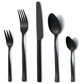Besteck Set Schwarz, Hunnycook Besteck Set 6 personen, 30-teilig Edelstahl Schwarzes Besteck für Hause Restaurant Im Freien, Essbesteck Set Mit Gabeln Löffeln Messern, spülmaschinenfest