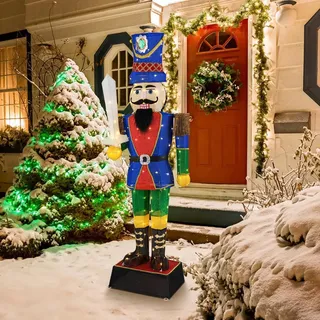 GOPLUS Weihnachten Nussknacker Figur groß, beleuchtete Weihnachtsdeko XXL, 184 cm Weihnachtsfigur mit LED-Lichtern, Weihnachtsdekoration Nussknacker mit Schwert, Weihnachtsbeleuchtung für innen, außen