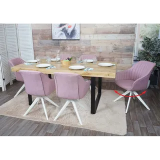 6er-Set Esszimmerstuhl MCW-K27, Küchenstuhl Stuhl mit Armlehne, drehbar Stoff/Textil ~ rosa
