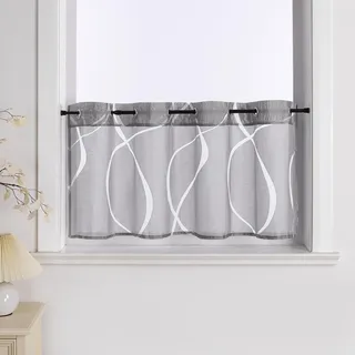Joyswahl Ausbrenner Scheibengardinen Modern »Berta« Küchengardinen Transparent Bistrogardine mit Ösen Kurzstores Wohnzimmer Grau HxB 60x120cm 1er Pack