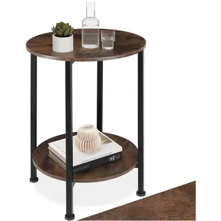 tectake® Beistelltisch rund, Beistelltisch Couch, Couchtisch mit Stauraum Ø 45 x 64 cm, Nachttisch Deko Schlafzimmer Möbel, Deko Wohnzimmer Möbel, Blumenhocker - Industrial Dunkelbraun