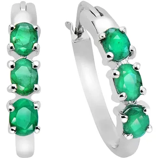 Paar Creolen VIRA JEWELS "Silber 925 rhodiniert mit 6 echten Smaragden", weiß (weiß, grün), Ohrringe, Damen, one-size, 0,85, Silber 925 (Sterlingsilber)