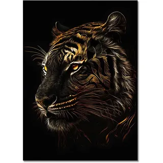 ABCWARRT Moderne abstrakte Kunst Leinwand Malerei Schwarz Gold Tier Poster Eule Tiger Löwe Wolf Adler Zebra Stier Bild Home Wand Dekoration (30 * 40cm Kein Rahmen,8)