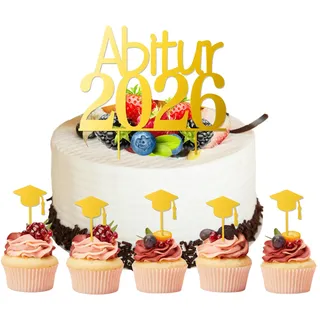 6 Stück Abitur 2026 Tortendeko und Doktorhut,Tortenstecker Abschlussfeier Geschenk,Cake Topper Acryl Cupcake Deko für Abitur Abschluss Graduation Party