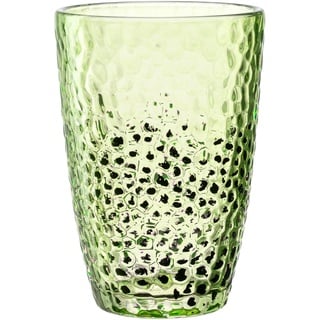 LEONARDO Matera Trinkglas - Becher aus hochwertigem Glas in Hammerschlagoptik - Inhalt 340 ml - Handarbeit - Spülmaschinenfest, robust - Trinkgläser in grün