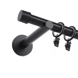 Fenster DEKOR - Gardinenstange Schwarz - Gordijnroede 260 cm - Elegante Modern Vorhangstange - 1-läufig stange vorhang - Karniesabschluss wählbar - Vorhang Stangen Schwarz Kappe