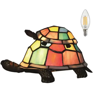 Kinbolas kleine Tischlampe,Tiffany-Stil Schildkröte Buntglas Lampenschirm Tischleuchte,vintage nachttischlampe,Schlafzimmer, Wohnzimmer kinderzimmer Art Deco lampe mit LED E14 Birne(Mehrfarbig)