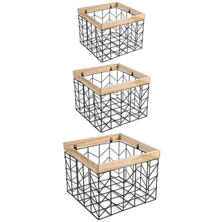 IDIMEX Aufbewahrungskorb BOHAI (Set), Metallkorb BOHAI 3er Set Drahtkorb Organizer schwarz/natur schwarz