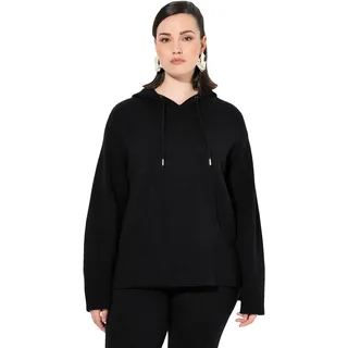 Ulla Popken Damen große Größen Übergrößen Plus Size Strick-Hoodie, Oversized, Kapuze, Langarm, Tasche schwarz 46+ 830966100-46+ - 46-48