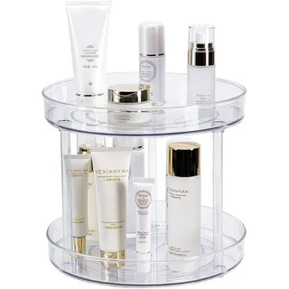 Refined Living Organizer 360° Drehbarer Kosmetik-Organizer mit Fächern, Schminktisch-Organizer (Badezimmer Aufbewahrung, Parfümständer, Make-up Karussell, Kosmetikregal, multifunktionaler Schminktisch-Organizer, transparenter Organizer, 1 St., Anti-Kipp-Schutz, platzsparend Stabil, langlebig), großer Kapazität, Für Badezimmer, Schminktisch, Schlafzimmer weiß