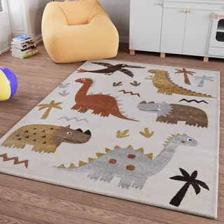 Smart Kids T-Rex & Friends Kinderteppich 200 x 300 cm Beige/Khaki
