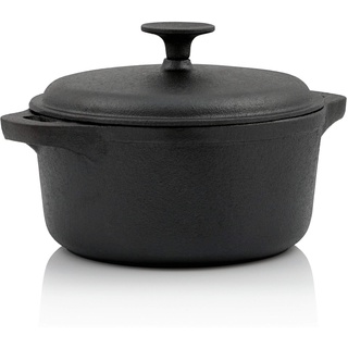 BBQ-Toro Gusseisen Cocotte | 2,7 Liter, Ø 20 cm | schwarz, rund | Bräter mit Deckel | Topf mit Deckel aus Gusseisen Bratentopf für Grill und Backofen | Gusstopf, bereits eingebrannt