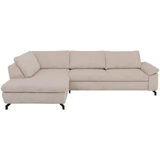 Beldomo Style Ecksofa Sense, Ecru, Metall, 3-Sitzer, Ottomane links, L-Form, 291x197 cm, Goldenes M, Typenauswahl, Fußauswahl, Stoffauswahl, seitenverkehrt erhältlich, individuell planbar, Wohnzimmer, Sofas & Couches, Wohnlandschaften, Ecksofas