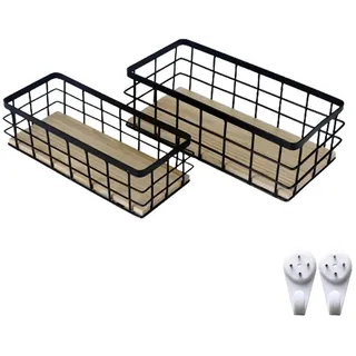 GUOXIANG Allzweckkorb Metall,2er Set Flexibler Aufbewahrungskorb aus Metalldraht Behälter Grid Dekokörbe Haushalt Drahtkorb für Desktop Obst Snacks Schwarz