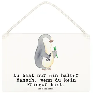 Mr. & Mrs. Panda Hinweisschild Friseur Herz, Schild DIN A6, Weiß, holzbild, Coiffeur, Frisör, wandta, (Packung), Witzig Türschild Barbier weiß