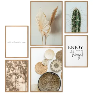 Papierschmiede® Mood Poster Set Little Boho Things, Bilder Set mit Rahmen (Farbe wählbar) Wohnzimmer Deko Modern, 2x A3 & 4x A4, decoration boho style Kaktus Grün Natur