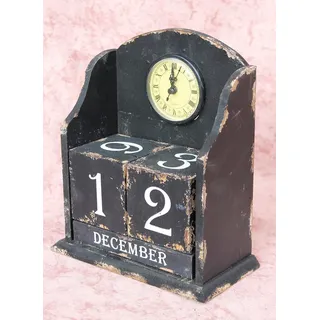 Dauerkalender mit Uhr 14B142 Shabby Standuhr 25 cm Vintage Würfel Kalender Holz
