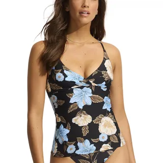 Seafolly Damen Tankini Top Badeanzug mit Wickelvorderseite Bikini, Gartenparty schwarz, 40 - 40