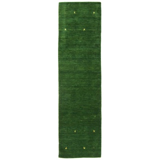 carpetfine Wollteppich Gabbeh Uni Läufer Grün 80x350 cm | Moderner Teppich für Wohn- und Schlafzimmer