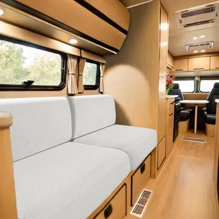 SYLC Bezüge Für Wohnwagenpolster Jacquard, rutschfeste Wohnmobil Sitzbezüge Mit 2 Cord, Sofa Sitzkissenbezug Für Schonbezug Wohnwagen Polster (White,Breite 90-130 cm, Tiefe 60-90 cm)