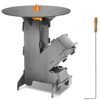 Hengda Raketenofen Raketenofen mit Feuerstellen-Poker für Camping Dutch Oven Campingkocher Rocket Stove Grillen Hobo Holzofen Feuerplatte 50cm