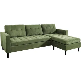 Ecksofa STOCKHOLM - 220cm - grün - Cordstoff - Federkern Rundum-Bezug | Ottomane links oder rechts montierbar, Taschenfederkern, skandinavischer Stil, pflegeleicht, belastbar bis 120 kg