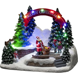 KONSTSMIDE Weihnachtsszene Santa und Kinder, 11 bunte Dioden, batteriebetrieben, Musikfunktion bunt