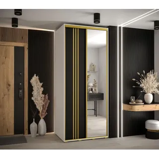 Kleiderschrank ASIRI 7 - 100/60 cm, weiß/schwarz/gold - Weiß/Schwarz/Gold