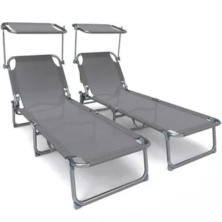 VOUNOT Sonnenliege 2er Set klappbar 200 x 60 x 30 cm Grau