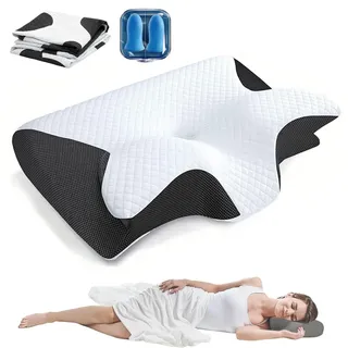 Das Original Nacken Therapiekissen Pillow Daddy, Pillow Daddy Schlafkissen, Komfort Lunava Ergonomisches Kopfkissen für Seiten Rücken & Bauchschläfer, Hilft Ihnen, Besser Zu Schlafen(Schwarz)