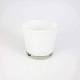 INNA-Glas Kleine Glasvase - Windlicht Alena, weiß, 10,5cm, Ø 11,5cm - Blumentopf - Tisch Glasvase