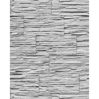 EDEM 1003-32 Tapete Steintapete Naturstein Bruchstein Mauer Optik Geprägte Struktur hochwaschbar Grau Weiß