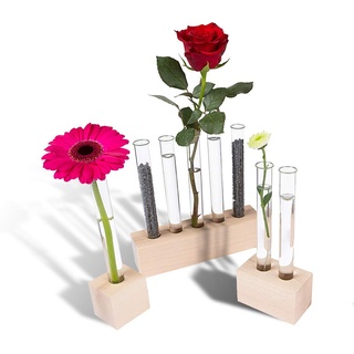 Tuuters Reagenzglas Vase-Set aus Holz – Moderne Tischdeko, inkl. hochwertiger Reagenzgläser (Buche Mix)