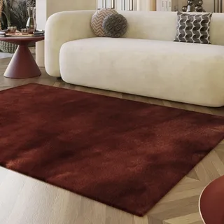Wecon Home Alice getufteter Hochflorteppich, 130 x 190 cm, Bordeaux | moderner, sehr Flauschiger Hochflor Teppich perfekt für Wohnzimmer, Schlafzimmer und mehr