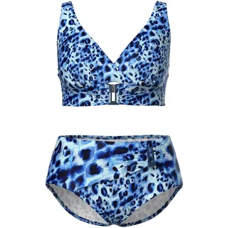 Ulla Popken Damen große Größen Übergrößen Plus Size Bikini, Animalmuster, Softcups, Träger verstellbar, recycelt dunkelblau 56 846578750-56 - 56