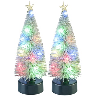 2er-Set bunte LED-Weihnachtsbäume mit Batteriebetrieb, 25 cm hoch