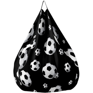 FANSU Sitzsack Waschbar Sitzsack Ohne Füllung Fußball Drucken Fußball Sitzsäcke für Kinder Erwachsene, Sitzsack-Stuhlbezug Indoor Outdoor Stofftier Aufbewahrung (100x120cm,Schwarz)