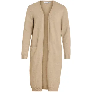 VILA CLOTHES Damen VIRIL L/S LONG KNIT CARDIGAN-NOOS Strickjacke,, per pack Beige (Natural Melange Natural Melange), 36 (Herstellergröße: S) - S