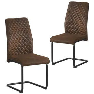 B&D home THEO 2er Set, Küchenstuhl Bürostuhl Schwingstuhl Freischwinger Stühle für Küche, Esszimmer, Büro, Industrial modernes Design, Wildleder Optik Braun, 11138-BRAU-2