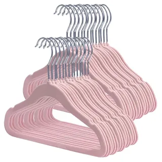 Murago - 30er Set - Kleiderbügel für Kinder rosa aus Kuststoff Samt - Platzsparende Kinderkleidung Baby Kinderkleiderbügel Schmale Pink Antirutsch Organizer für Kleiderschrank
