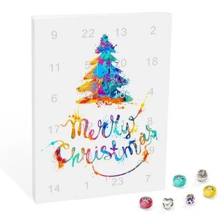 VALIOSA Merry Christmas Mode-Schmuck Adventskalender mit Halskette, Armband + 22 individuelle Perlen-Anhänger aus Glas & Metall, Geschenkidee für