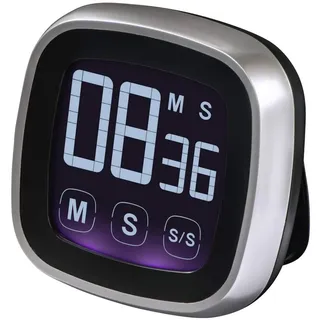 Xavax 95321 Digitaler Küchentimer, Touch-Funktion (Timer und Stoppuhr, magnetisch, bis 99 Min. 59 Sek., lauter Ton) Design Kurzzeitmesser, elektronische Eieruhr silber/schwarz