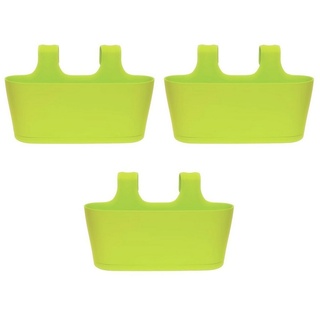 ENGELLAND® ENGELLAND 3 x Blumenkasten zum Auf-Hängen, Farbe: Grün, Blumentopf, oval, Balkon, Übertopf, Pflanzkasten, mit Wasserspeicher/Wasserauffangschale