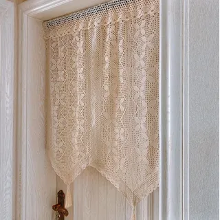 A.Monamour Gardine Scheibengardinen Kurzstores Ländliche Boho Beige Baumwolle Häkeln Schmetterling Hohl Gestrickt Spitze Mit Quasten Kurzvorhang Küchengardine Küche Vorhang Kurz Stores Bistrogardine
