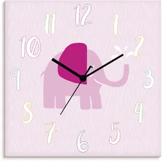 Wanduhr ARTLAND "Elefant auf rosa" Wanduhren Gr. B/H/T: 30 cm x 30 cm x 0,3 cm, Funkuhr, pink Wanduhren wahlweise mit Quarz- oder Funkuhrwerk, lautlos ohne Tickgeräusche