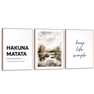 Wandbild REINDERS "Hakuna Matata Text - Bergen Lebensmotto Freiheit Glück" Bilder Gr. B/H: 30 cm x 40 cm, schwarz (schwarz, weiß) Bilder